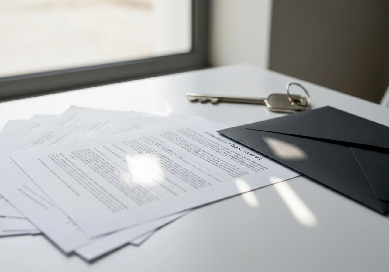 Close-up of printed trading disclosure papers on a desk with a large out-of-focus debt-themed prop in the background.