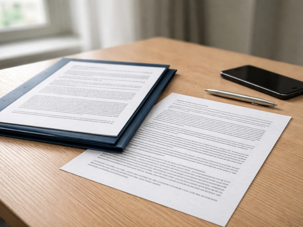Close-up of an SEC-style document on a desk, with phone and pen, blurred text and blurred formal details.